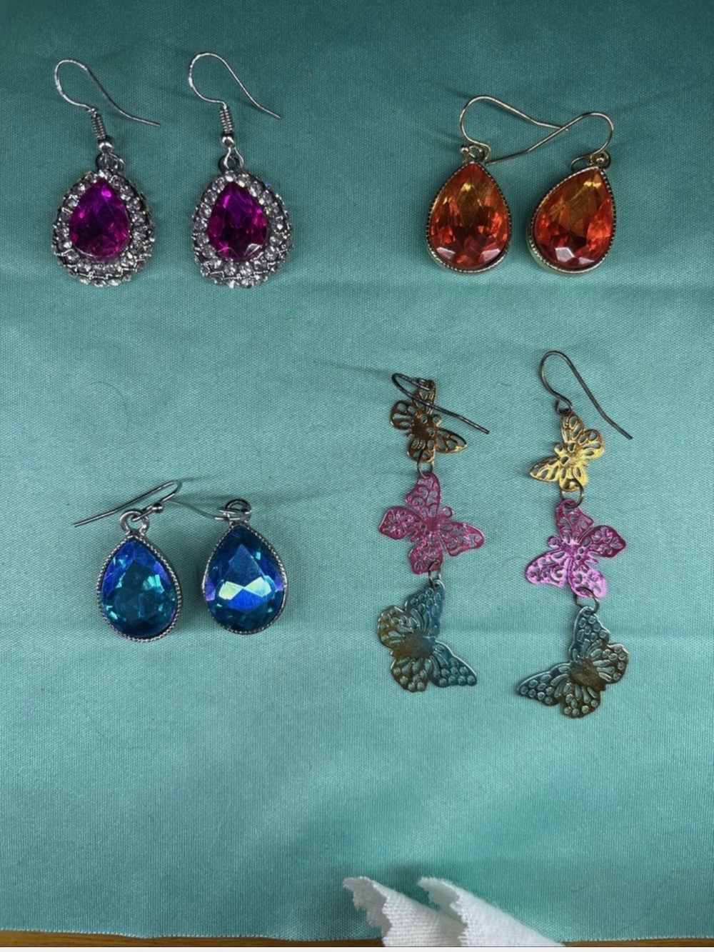 Set of 4 Earring Pairs of Bright Colors and Butterflies